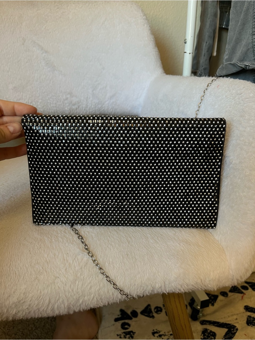 🖤✨ Black Rhinestone Evening Clutch Chain Bag - Picture 7 of 11